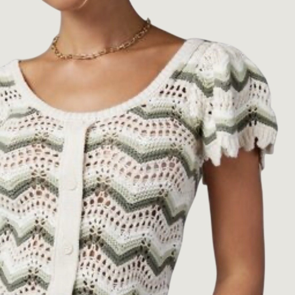 Blu Pepper Crochet Top Womens Small Ruffle Sleeves Cropped Multicolor Knit NWT